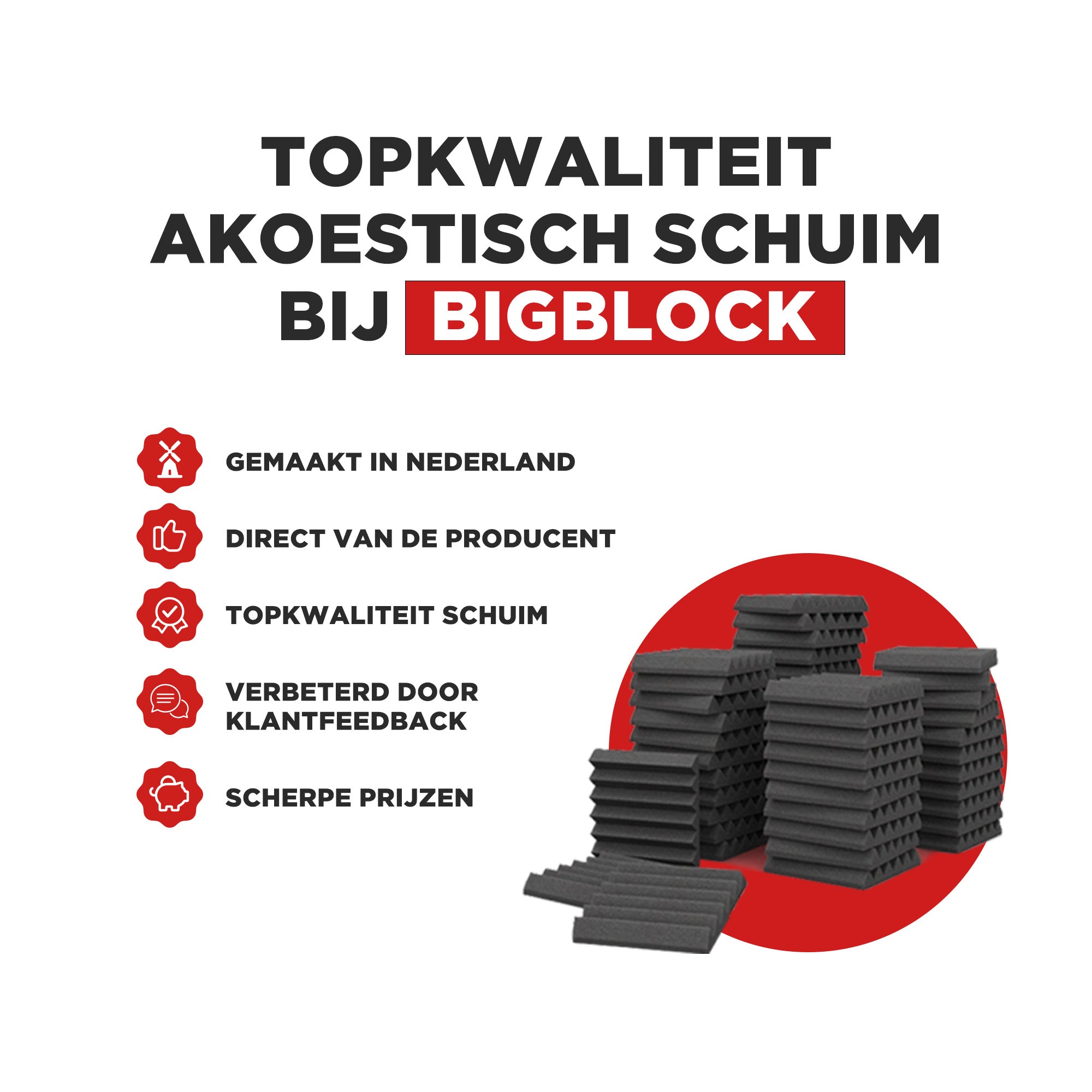 SUPER AANBIEDING - Set Piramideschuim Standard - 40 stuks - 5cm dik - 30x30cm